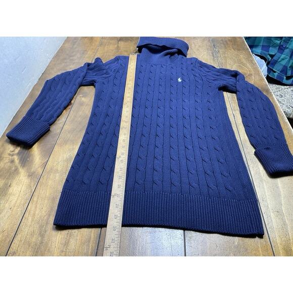 Ralph Lauren Sport Turtleneck Cable Knit Sweater Dress Cotton Navy Medium - Picture 9 of 11